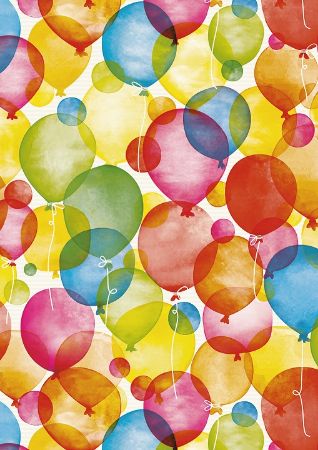 Afbeeldingen van Wit kraft cadeaupapier 50cm 250m - Watercolour Balloons