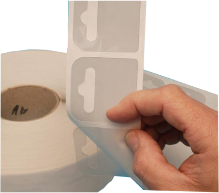 Hangtab 50x50mm met gesloten haak voor eurosleuf – transparante plakhaak