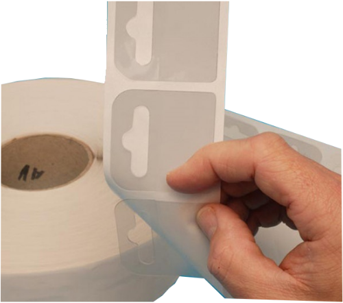 Hangtab met gesloten haak 50x50mm – Eurosleuf plakhaak Hangtab 50x50mm met gesloten haak voor eurosleuf – transparante plakhaak