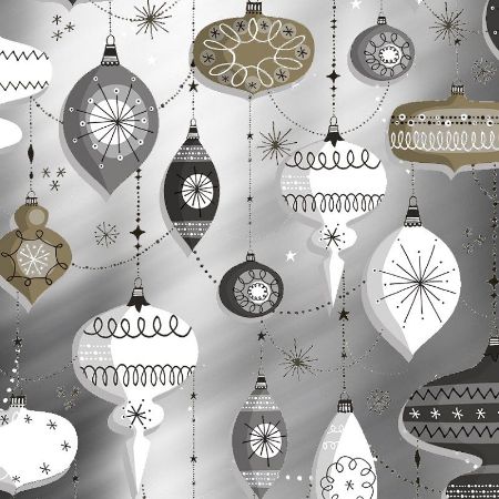 Afbeeldingen van Metallic cadeaupapier 30cm 100m - Retro Xmas silver/white