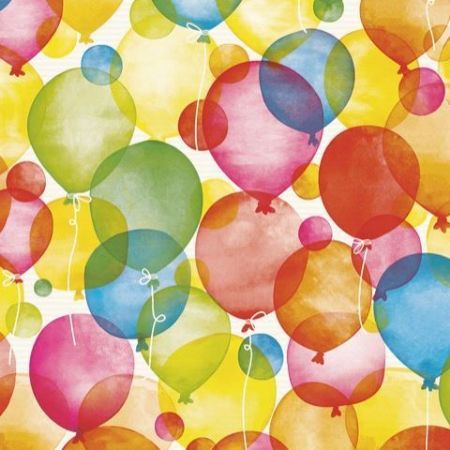 Afbeeldingen van Wit kraft cadeaupapier 250m - Watercolour Balloons