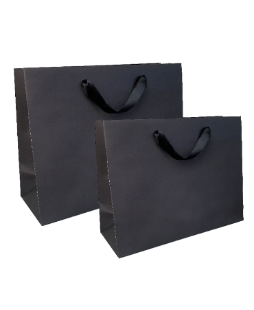 Luxe zwarte papieren draagtas met zwarte satijn koord - 2 formaten