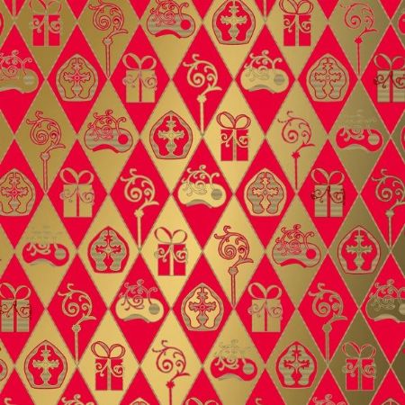 Afbeeldingen van Kraft cadeaupapier 30cm 125m - Classic sint rood/goud