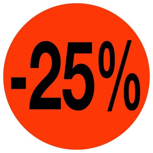 Kortingssticker -25% 35mm, permanent, fluor rood Kortingssticker -25% 35mm, permanent, fluor rood