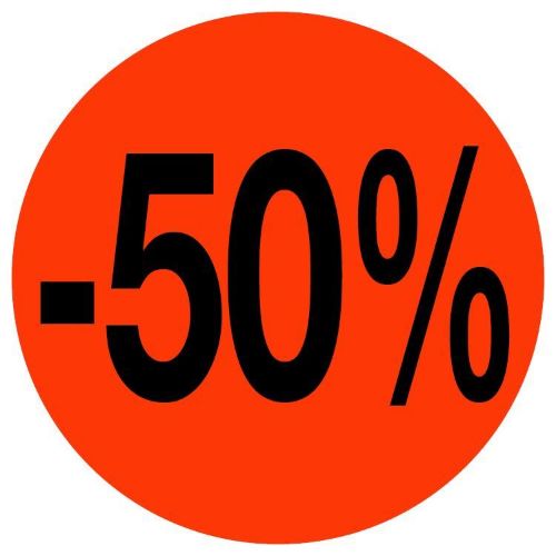 Kortingssticker -50% 35mm, permanent, fluor rood Kortingssticker -50% 35mm, permanent, fluor rood