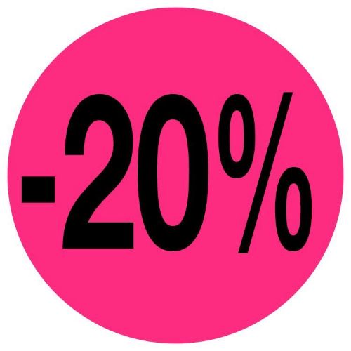Kortingssticker -20% 35mm, permanent, fluor roze Kortingssticker -20% 35mm, permanent, fluor roze