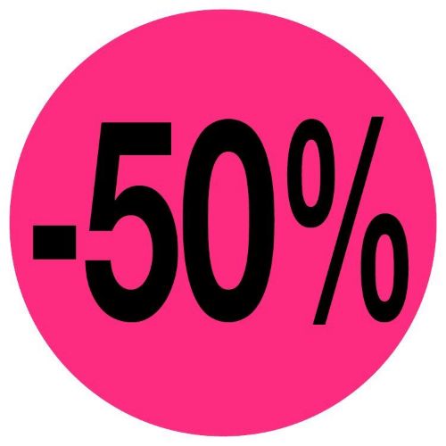 Kortingssticker -50% 35mm, permanent, fluor roze Kortingssticker -50% 35mm, permanent, fluor roze