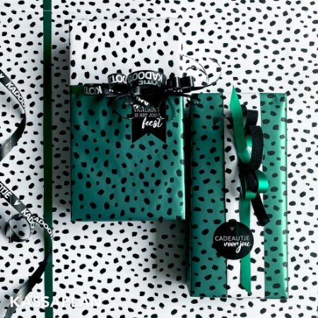 Sfeerfoto Paperlook cadeaulint - Kadootje, zwart/wit - 10mm