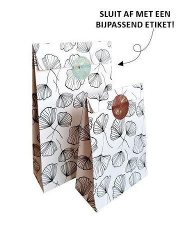KP® Gift bag - Celebrate Nature wit/zwart - 15,5 x 6 x 24,5 + 4cm, 25st