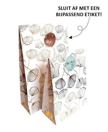 KP® Gift bag - Celebrate Nature wit/goud - 13 x 6 x 17,5 + 2,5cm, 25st