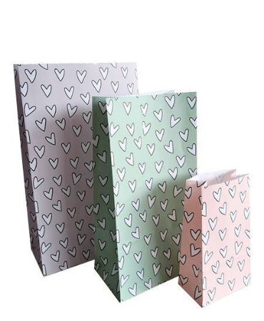 KP® Kraft papieren zakken - Hartjes voor jou mint 14x8x26cm