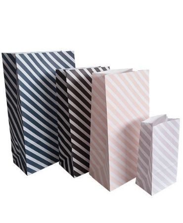 KP® Kraft papieren zakken - Diagonal lines lila-grijs 9x5x16cm