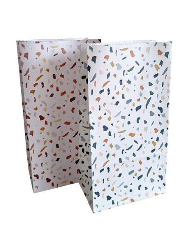 KP® Kraft papieren zakken - Terrazzo roze 14x8x26cm