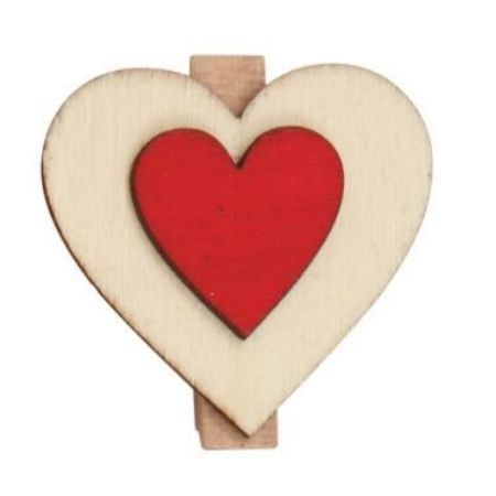 Houten knijpers hart (Rood), 12 stuks
