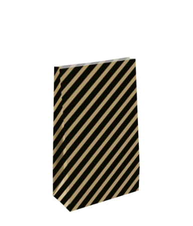 KP® Kraft papieren zakken - Diagonal Lines zwart/goud 14x8x26cm
