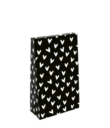 KP® Kraft papieren zakken - Hartjes voor jou zwart/wit 14x8x26cm