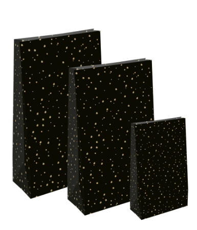 KP® Kraft papieren zakken - Sweet Confetti zwart/goud 9x5x16cm