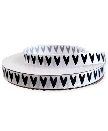 KP® Satijn lint 10mm - Hartjes voor jou, wit 100m KP® Satijn lint 10mm - Hartjes voor jou, wit 100m