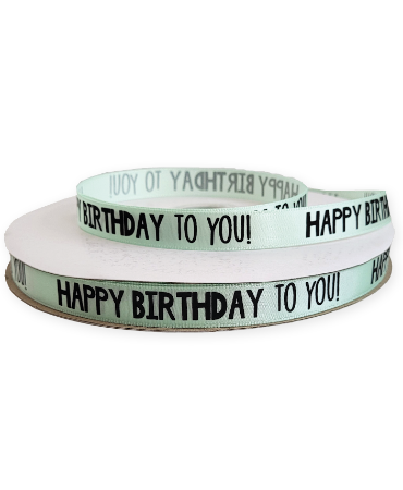 KP® Satijn lint 10mm - Happy Birthday to you, mint 100m