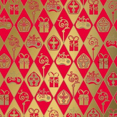 Afbeeldingen van Kraft cadeaupapier 125m - Classic sint rood/goud