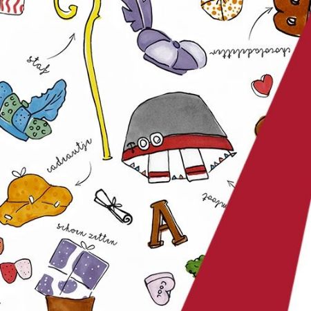 Afbeeldingen van Coated cadeaupapier 125m - Sinterklaas DZ rood