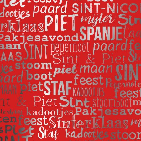 Afbeeldingen van Metallic cadeaupapier 125m - Sint handlettering rood