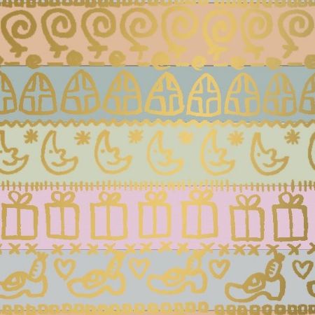 Afbeeldingen van Coated cadeaupapier 30cm 125m - Sint symbols pastels