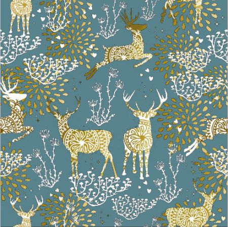 Afbeeldingen van Coated cadeaupapier 200m - Reindeer Petrol