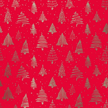 Afbeeldingen van Metallic cadeaupapier 100m - Trees red/gold