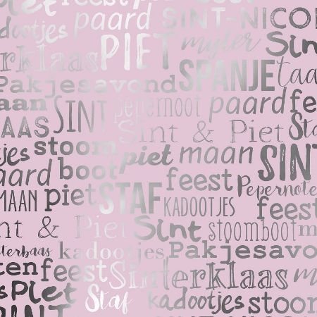 Afbeeldingen van Metallic cadeaupapier 125m - Sint handlettering pink