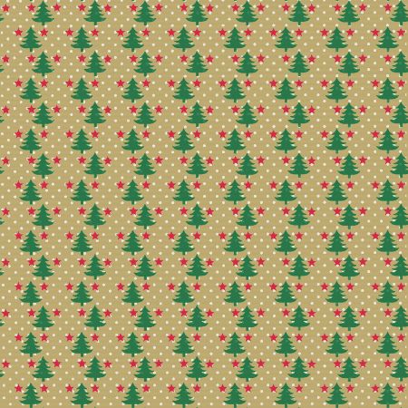 Afbeeldingen van Kraft cadeaupapier 250m - Mini Trees with snow green/red/white