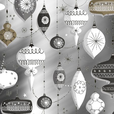 Afbeeldingen van Metallic cadeaupapier 30cm 100m - Retro Xmas silver/white