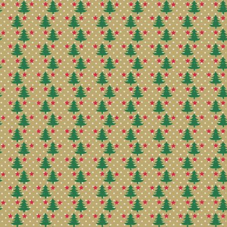 Afbeeldingen van Kraft cadeaupapier 30cm 250m - Mini Trees with snow green/red/white