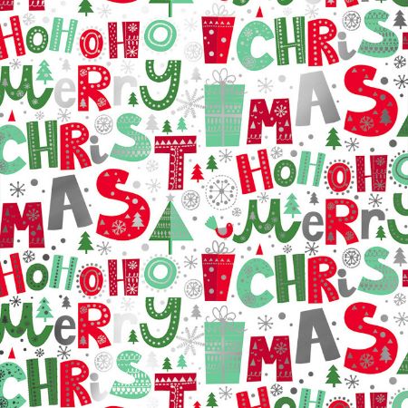 Afbeeldingen van Metallic cadeaupapier 50cm 100m - HoHo merry Xmas white/red/green