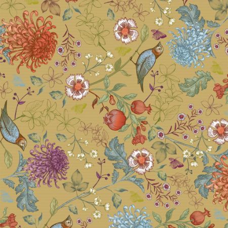 Afbeeldingen van Kraft cadeaupapier 30cm 250m - Birdy blossom kraft