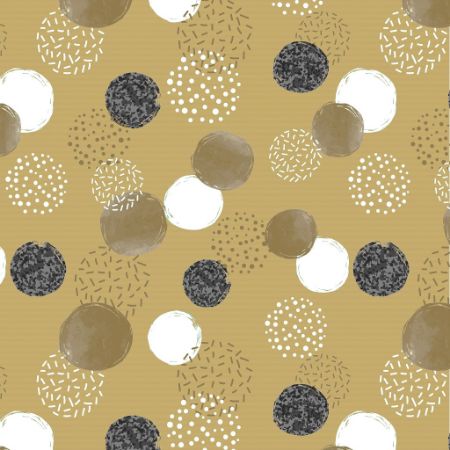 Afbeeldingen van Kraft cadeaupapier 70cm 250m - Dots black/white/gold
