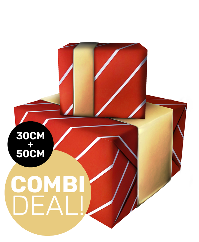 Cadeaupapier 30 + 50cm Diagonale streep rood/wit combi-deal