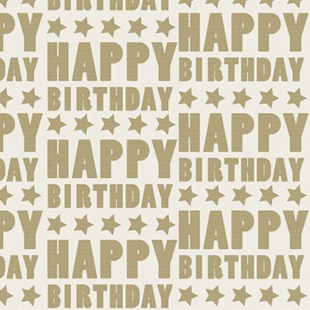 Afbeeldingen van Kraft cadeaupapier 250m - Happy Birthday Stars White Craft