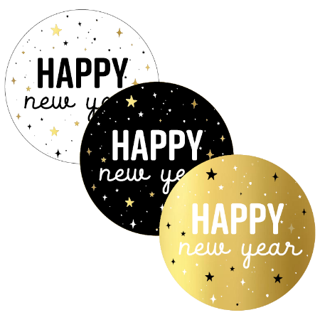 KP® Stickers D40mm - Happy new Year (3 varianten) 250p/r