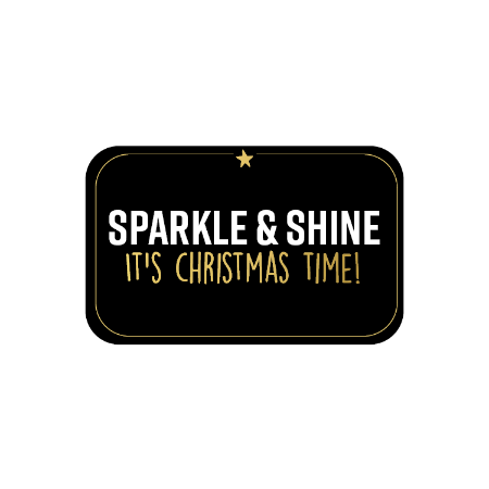 KP® Stickers 40x25mm - Sparkle en Shine It is Christmas time (Zwart-goud) 250p/r