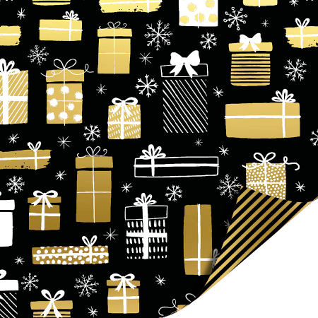 Coated cadeaupapier 100m - Holiday Gifts Black/Gold