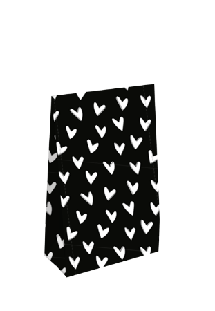 KP® Gift bag - Hartjes voor jou zwart/wit - 13 x 6 x 17,5 + 2,5cm, 25st	