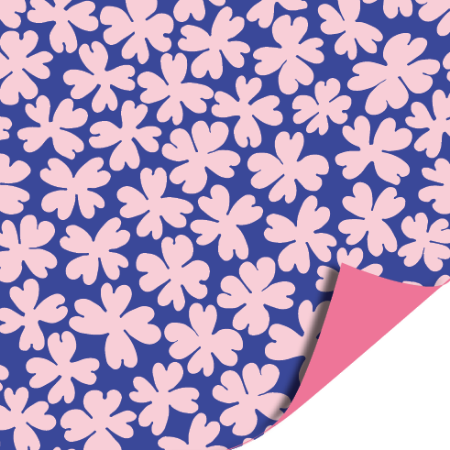 Afbeeldingen van KP® Coated papier 50cm 100m - Flower Power Blauw/Roze