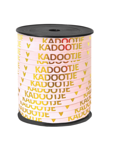 KP® Bedrukt cadeaulint - Kadootje Lichtroze/Goud - 10mmx150m bedrukt cadeaulint, cadeaulint, kadolint, linten