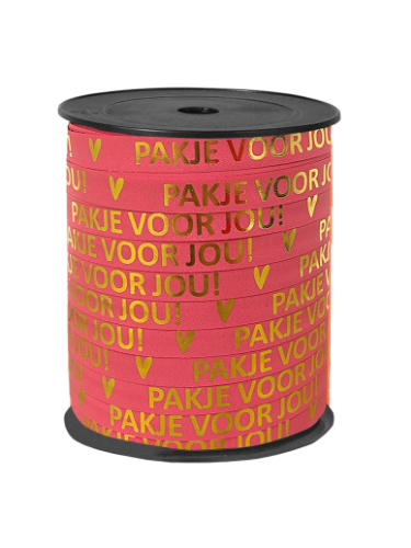 KP® Bedrukt cadeaulint - Pakje voor jou Roze/Goud - 10mmx150m bedrukt cadeaulint, cadeaulint, kadolint, linten