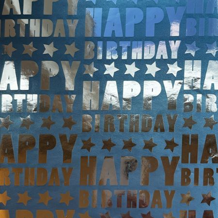 Afbeeldingen van Metallic papier 100m - Happy birthday stars blue