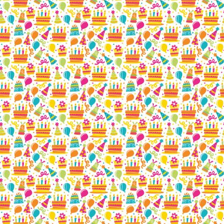 Afbeeldingen van Coated papier 50cm 200m - Birthday hats & cakes
