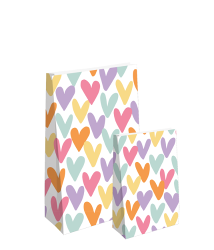 KP® Kraft papieren zakjes - Hartjesregen beide formaten papieren zakjes, geschenkzakjes, kraft zakjes