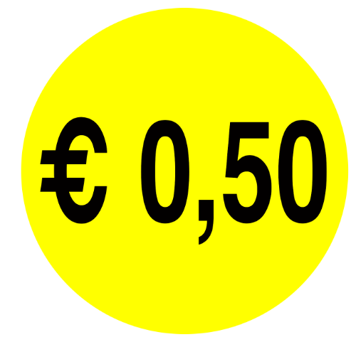 Actie sticker euro 0,50 35mm rond, permanent  kortingssticker