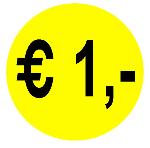 Actie sticker euro 1,- 35mm rond, permanent kortingssticker, korting stickers